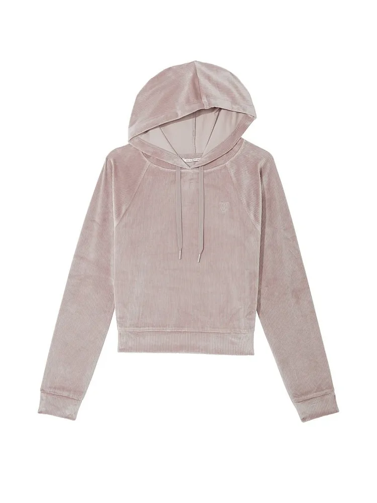 Ribbed Velour Pullover Hoodie