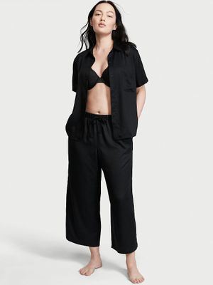 Satin Short-Sleeve Cropped Pajama Set