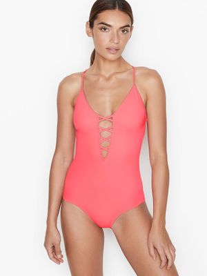 Lace-Up Plunge One-Piece Swimsuit
