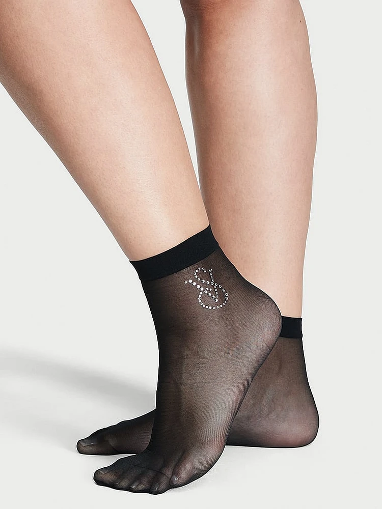 Sheer Crystal Logo Dress Socks