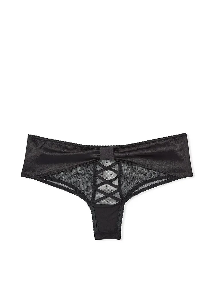 Vs Mesh & Satin Bow Cutout Back Open Panty