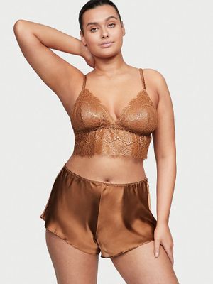 Floral Lace Cami Top Satin Shortie Set