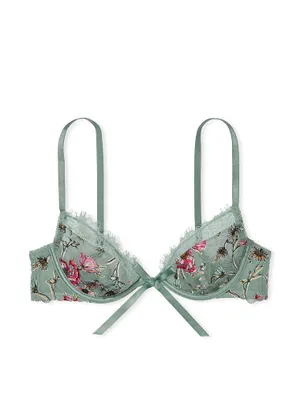 Floral Embroidery Low-Cut Demi Bra
