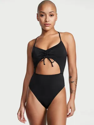 Ruched Shine Cutout One-Piece Swimsuit