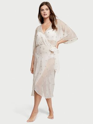 Sheer Long Embroidered Robe