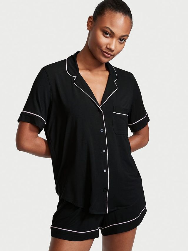 Soma Cool Nights V-Neck Pajama Cami With Built-in Shelf Bra, Black