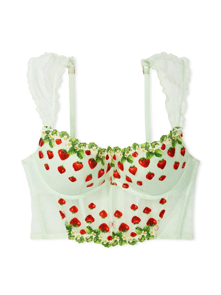 Buy Cherry Embroidery Quarter-Cup Corset Top - Order Bras online