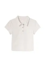 Cotton Short-Sleeve Polo Crop Top