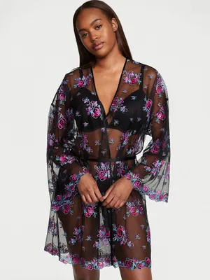 Rose Embroidery Sheer Robe