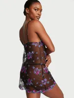 Floral Embroidery Sheer Mesh Slip