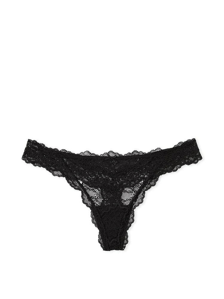 Ribbon Slot Lace Thong Panty