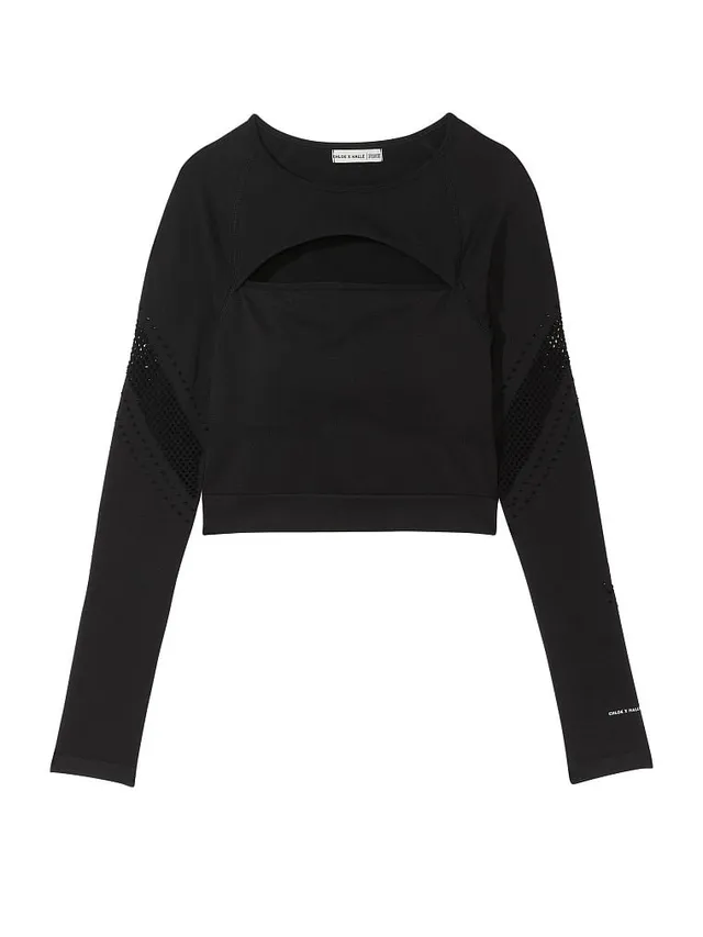 Forever 21 Technical Seamless Womens Crew Neck Long Sleeve Active Crop Top  Juniors, Color: Black - JCPenney