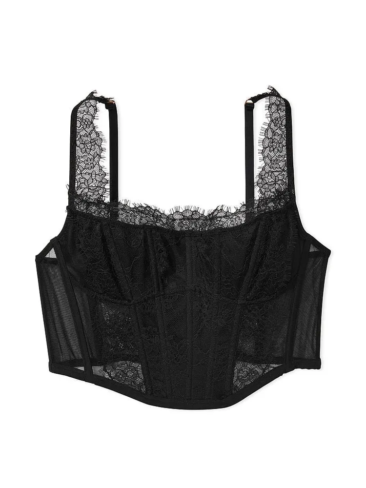 Buy Victoria's Secret Black Lace Unlined Non Wired Corset Bra Top