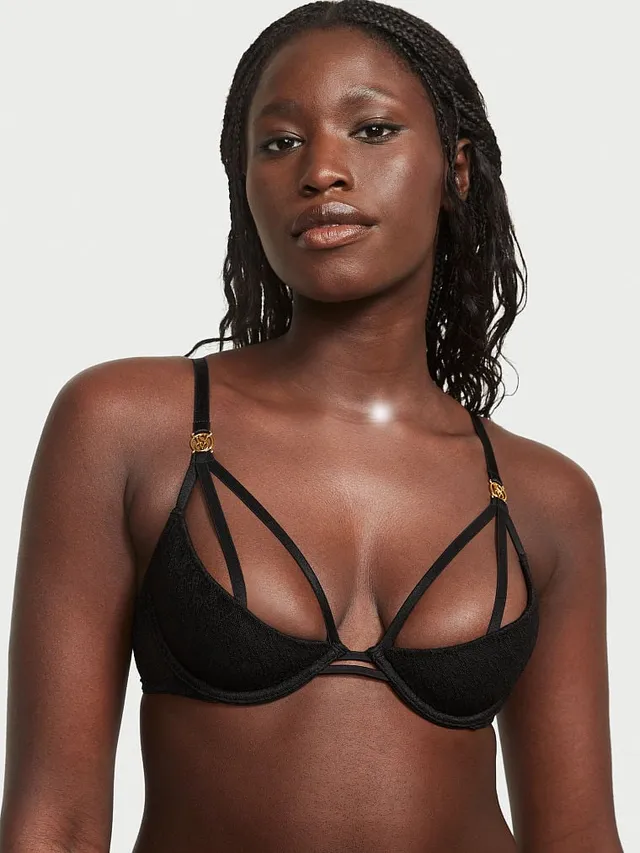 Vs Shimmer Heart Embroidery Open-Cup Demi Bra