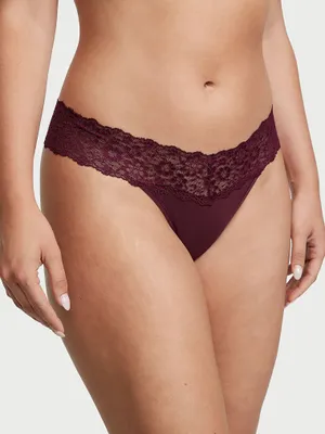 Lace-Waist Cotton Thong Panty