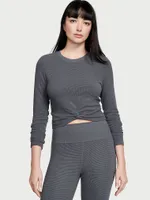 Double Waffle Knit Twist-Front Long-Sleeve Top