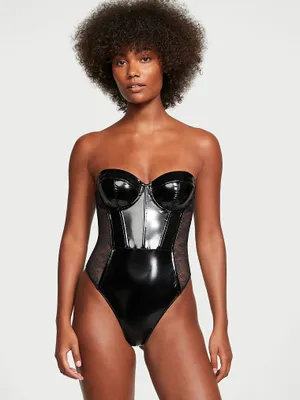 Faux Patent Leather Lace Balconette Teddy