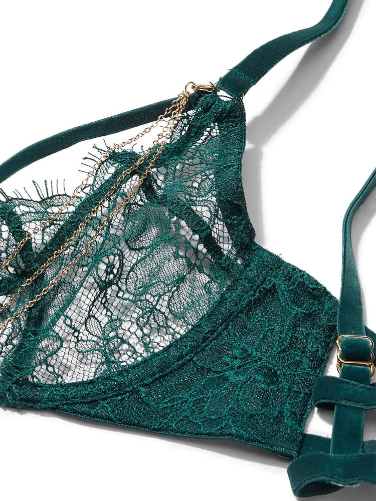 Delicate Chain Open-Cup Lace Demi Bra