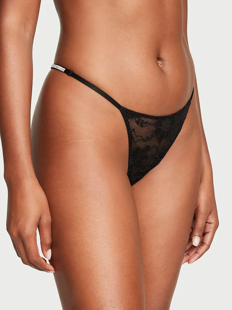 Ambrielle Satin With Lace Thong Panty