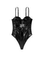 Faux Patent Leather Lace Balconette Teddy