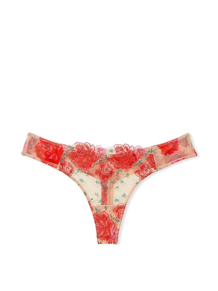 Floral Embroidery Thong Panty