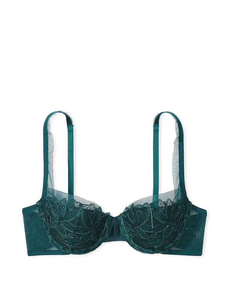 Velvet Ziggy Glam Floral Embroidery Lightly Lined Balconette Bra