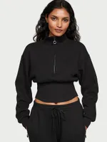 Cotton Fleece Corset Half-Zip Mock Neck Pullover