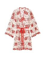Floral Embroidery Sheer Mesh Robe