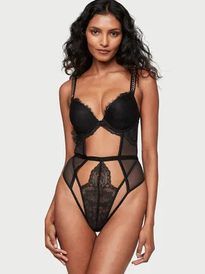 Chain Strap Lace Push-Up Teddy