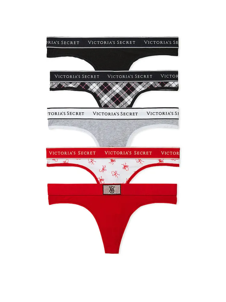 Vs 5-Pack Logo Cotton Thong Panties
