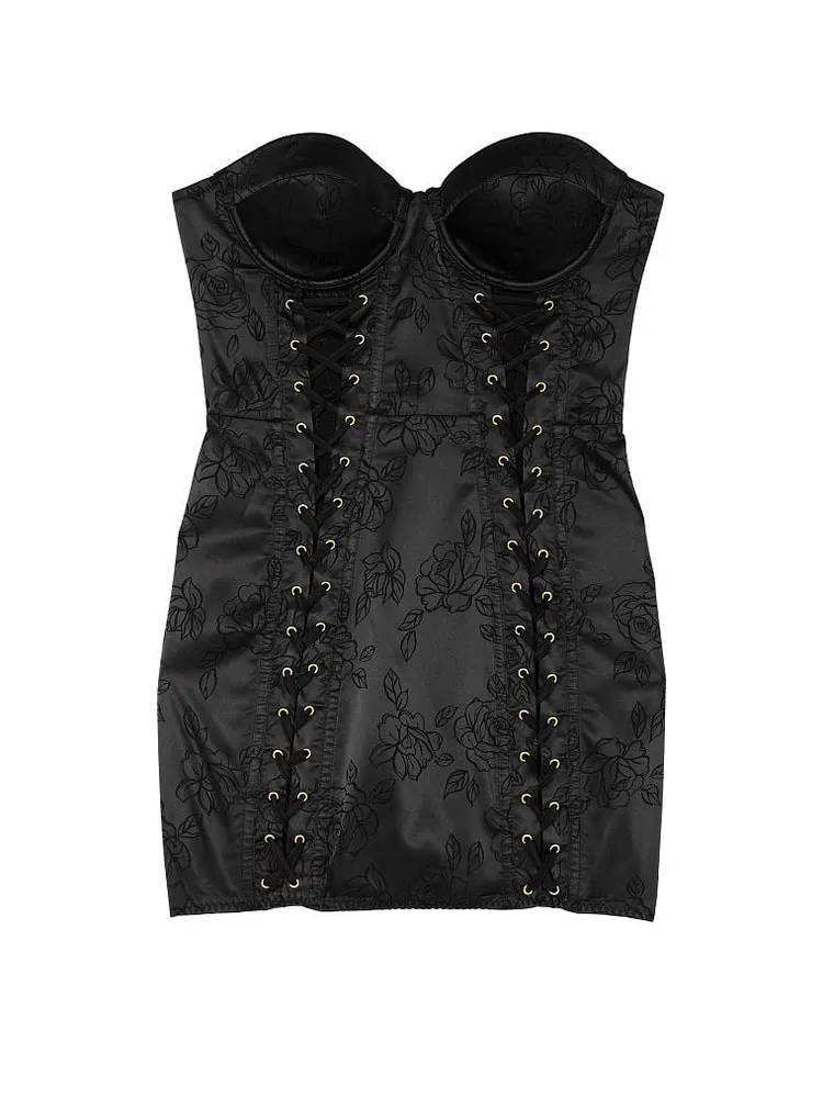 Satin Jacquard Lace-Up Corset Slip