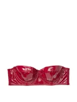 Faux Patent Leather Strapless Longline Balconette Bra