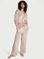 Velour Diamante Wide-Leg Snap Lounge Pants