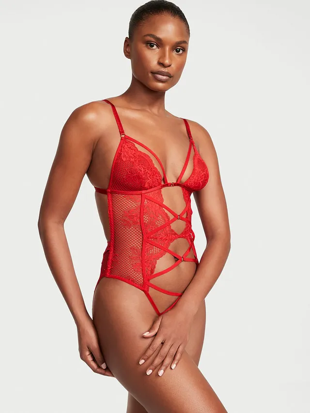 Vs Lacy Lace-Up Crotchless Teddy