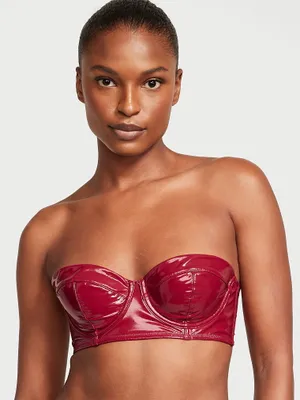 Faux Patent Leather Strapless Longline Balconette Bra