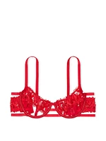 Satin Ziggy Glam Floral Embroidery Strappy Open-Cup Bra 