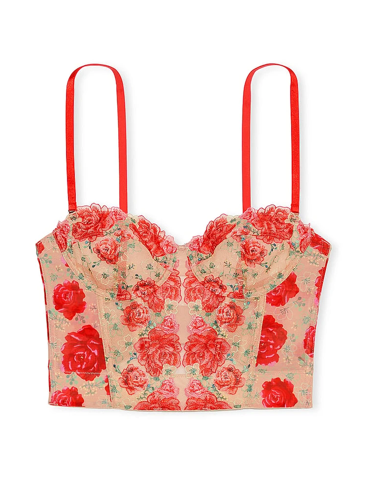 Strapless Floral Embroidery Corset Top