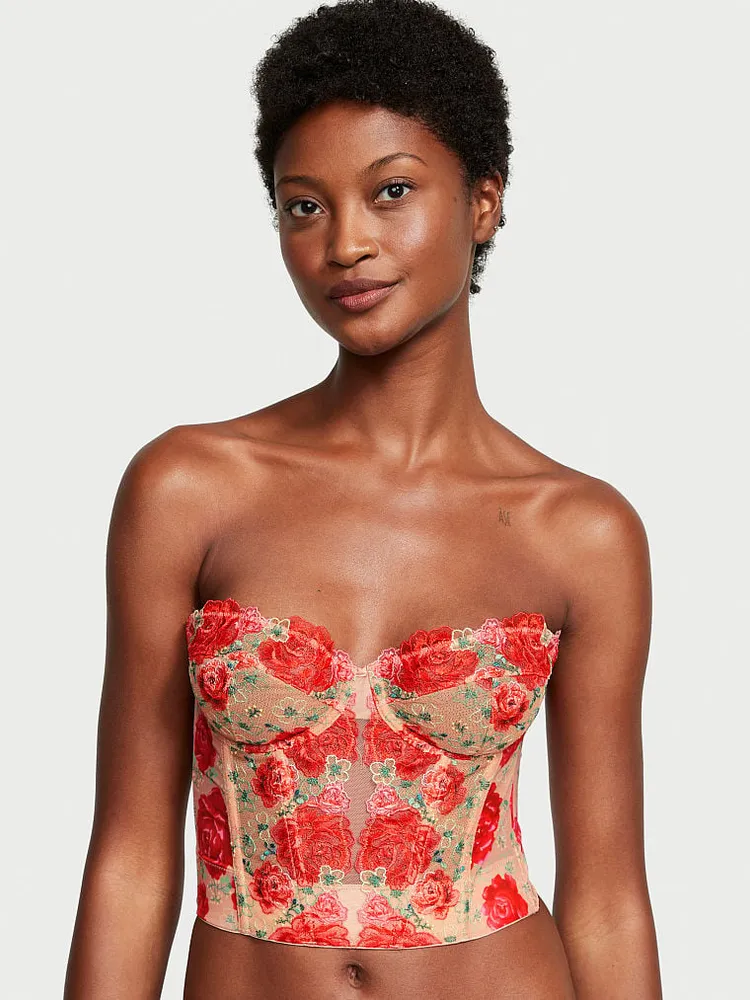 Buy Rosebud Embroidery Unlined Strapless Plunge-Back Corset Top in
