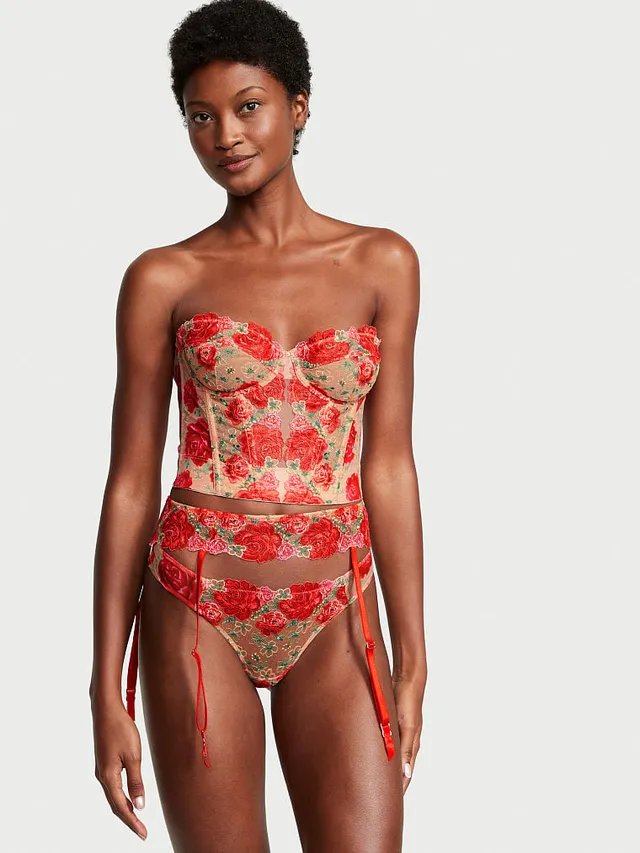 Vs Satin Ziggy Glam Floral Embroidery Strappy Open-Cup Bra