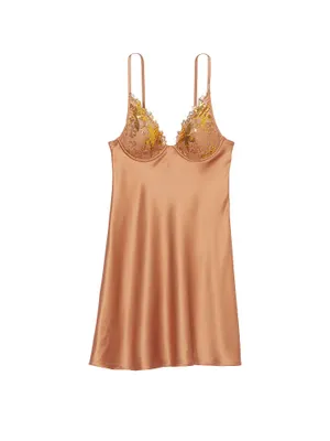Gold Sequined Ziggy Floral Embroidery Underwire Slip