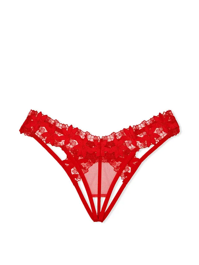 Buy Satin Ziggy Glam Floral Embroidery Crotchless Thong Panty