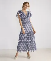 Kentucky Derby Eyelet Ruffle Maxi Dress