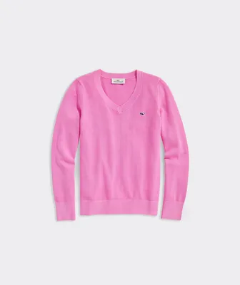 Girls' Heritage Cotton V-Neck Sweater