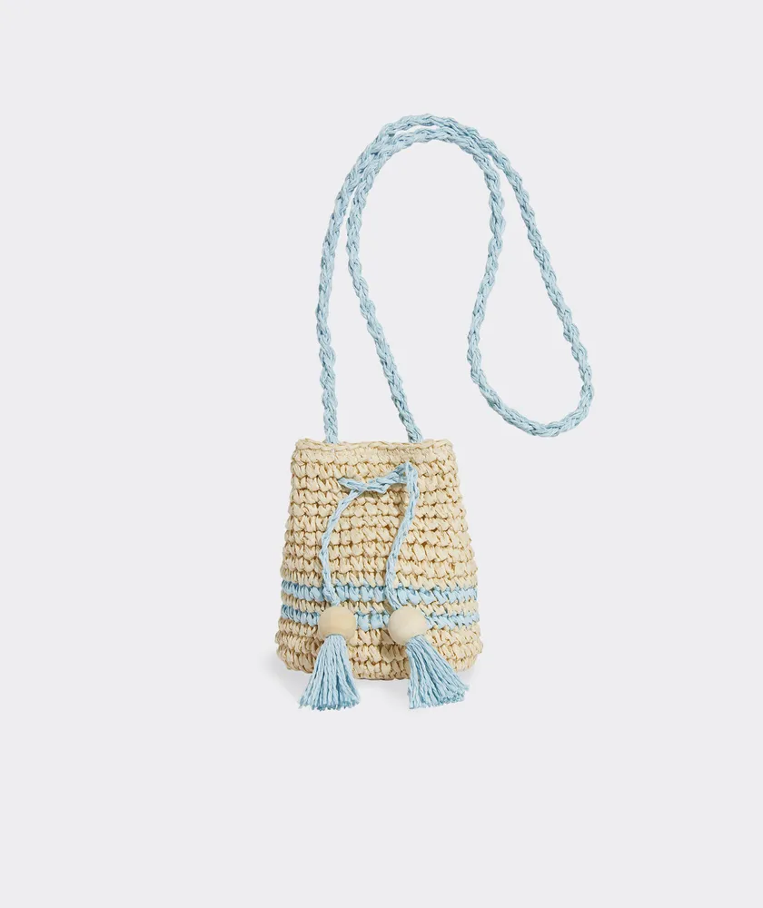 Girls' Crochet Straw Bucket Bag