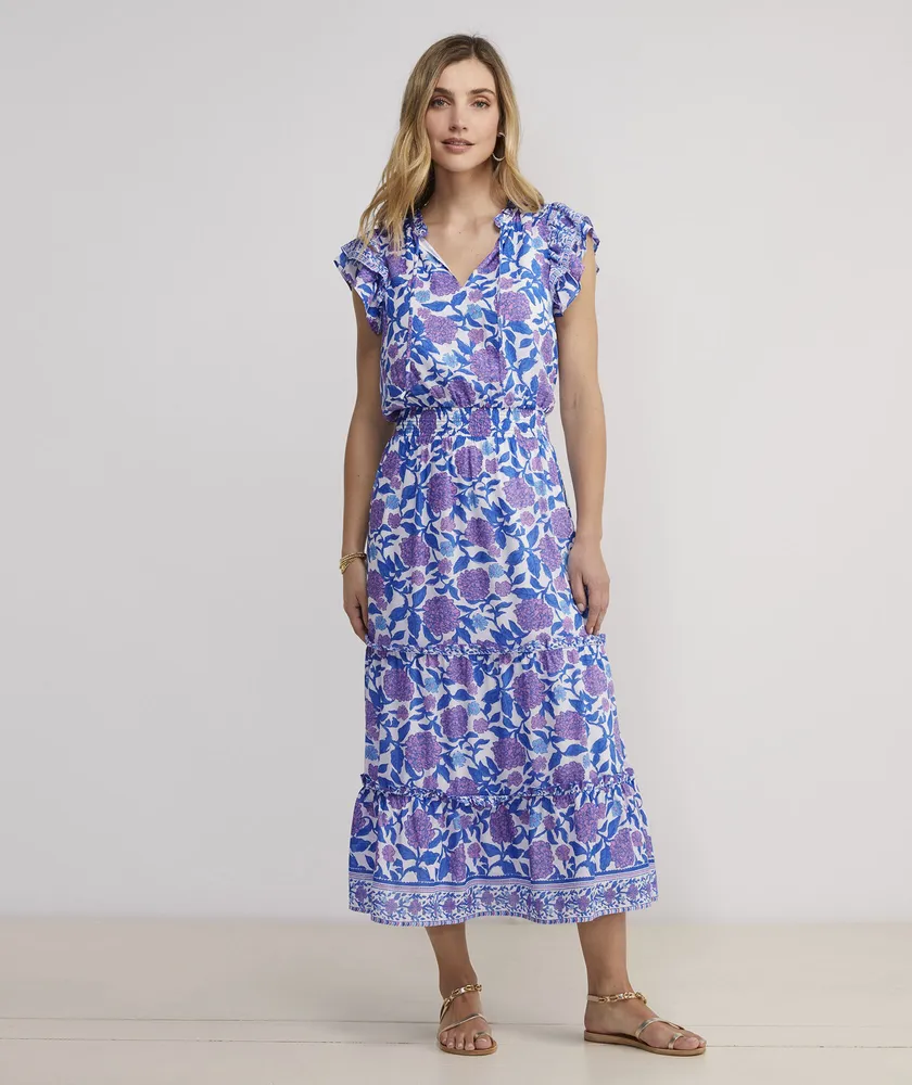 Hydrangea Block Print Maxi Dress