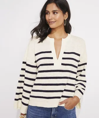 Breton Stripe Slub Split-Neck Sweater