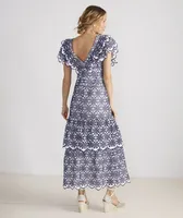 Kentucky Derby Eyelet Ruffle Maxi Dress