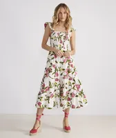 Kentucky Derby Flutter Sleeve Smocked Floral Midi Dress