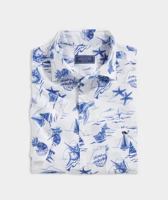 Linen Short-Sleeve Harbour Icons Print Shirt