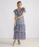 Kentucky Derby Eyelet Ruffle Maxi Dress